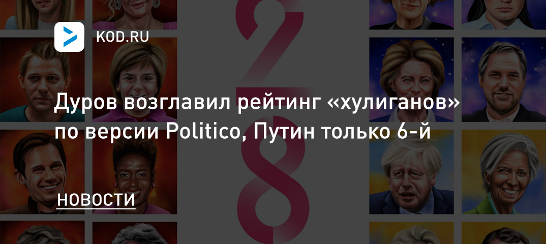 Дуров возглавил рейтинг «хулиганов» по версии Politico, Путин только 6-й